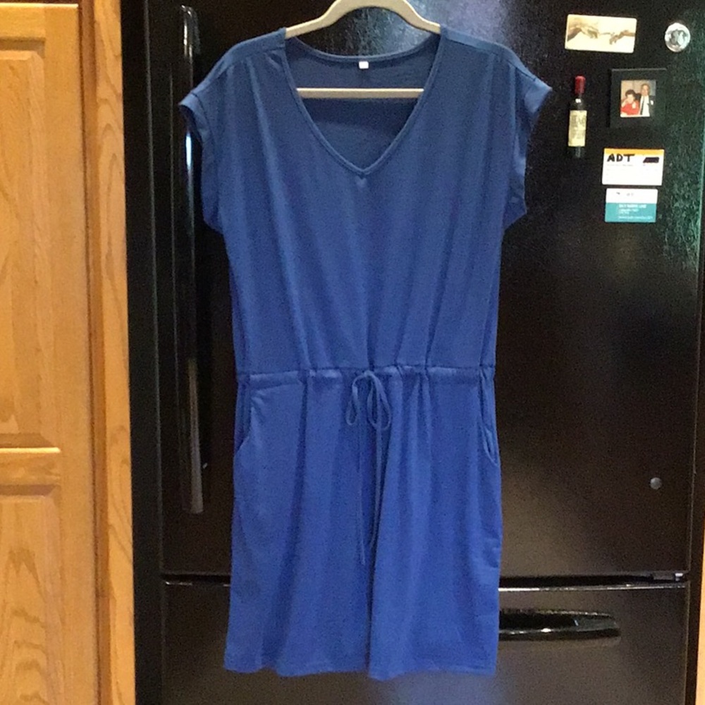 Blue V-Neck Short Sleeve Sundress